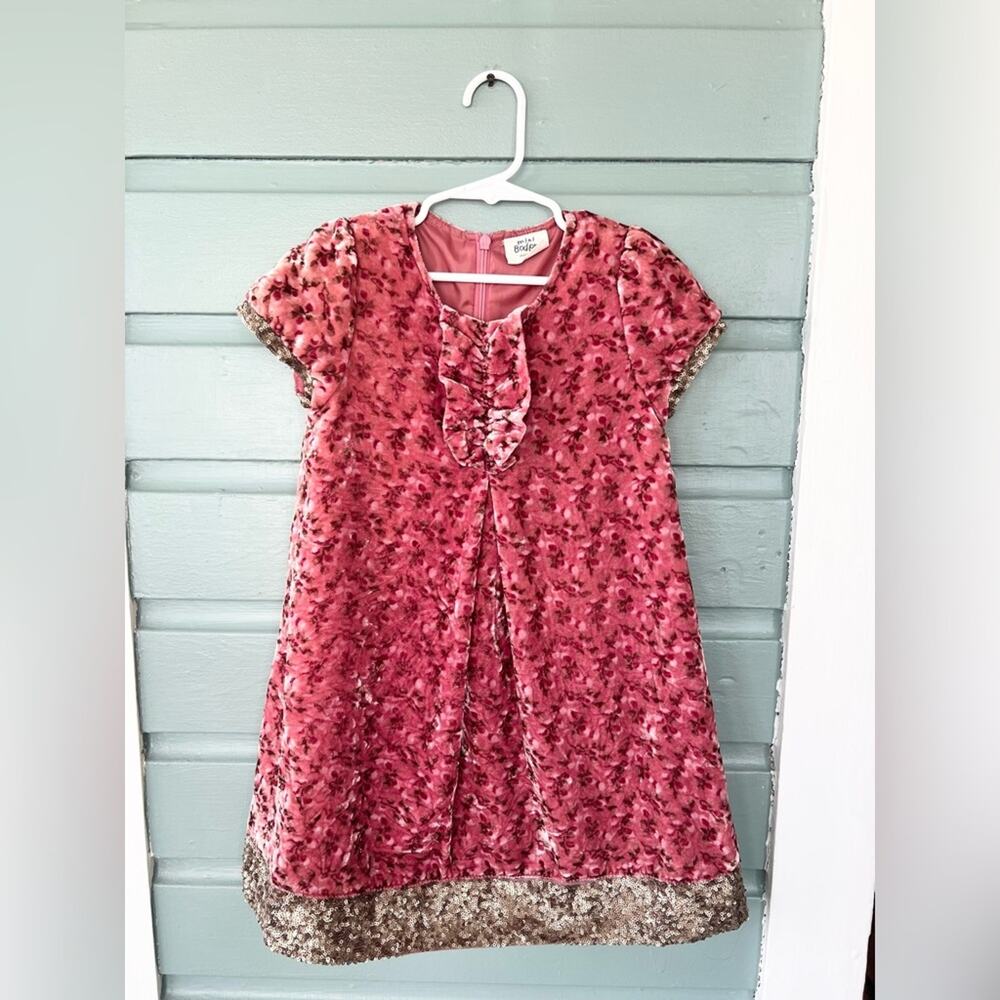 Mini boden pink velvet a line dress gold sequin holiday party special occasion